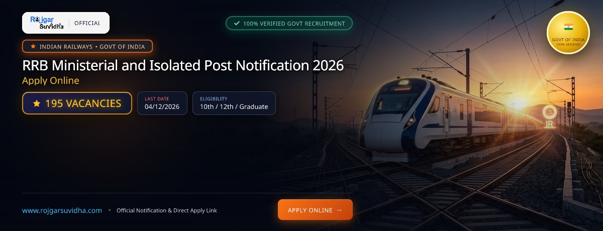 RRB Ministerial and Isolated Post Notification 2026: Apply Online