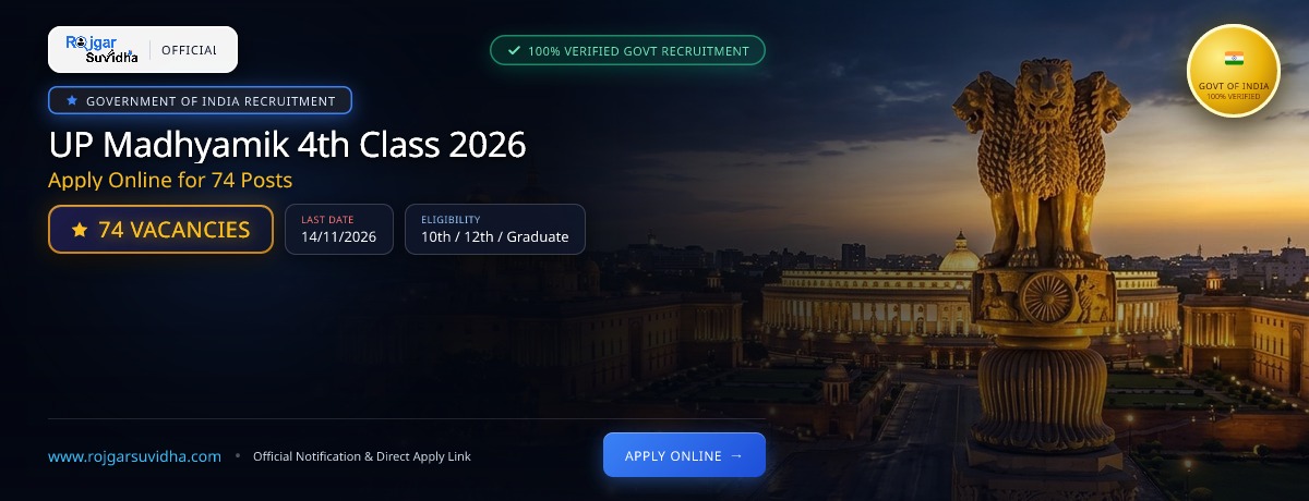UP Madhyamik 4th Class 2026: Apply Online for 74 Posts