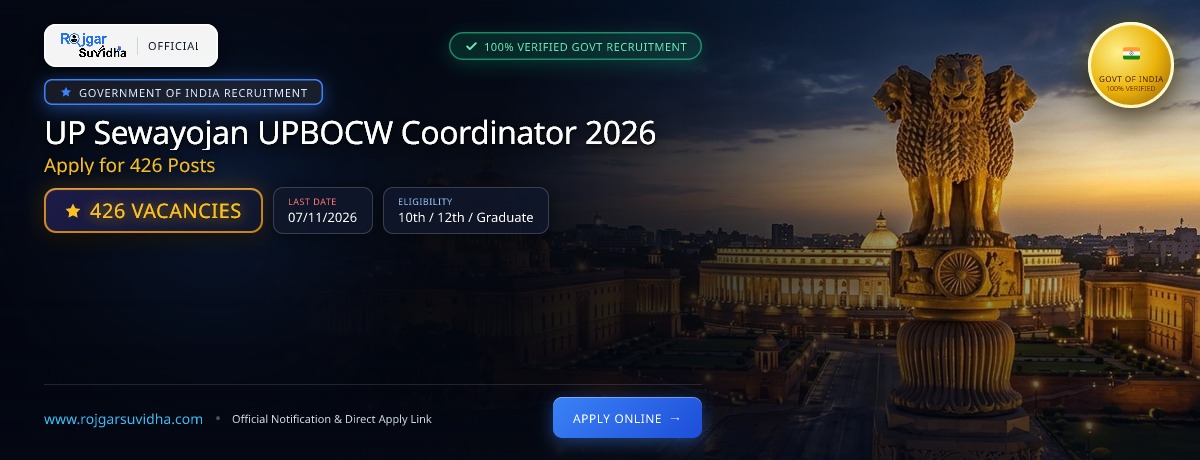 UP Sewayojan UPBOCW Coordinator 2026: Apply for 426 Posts